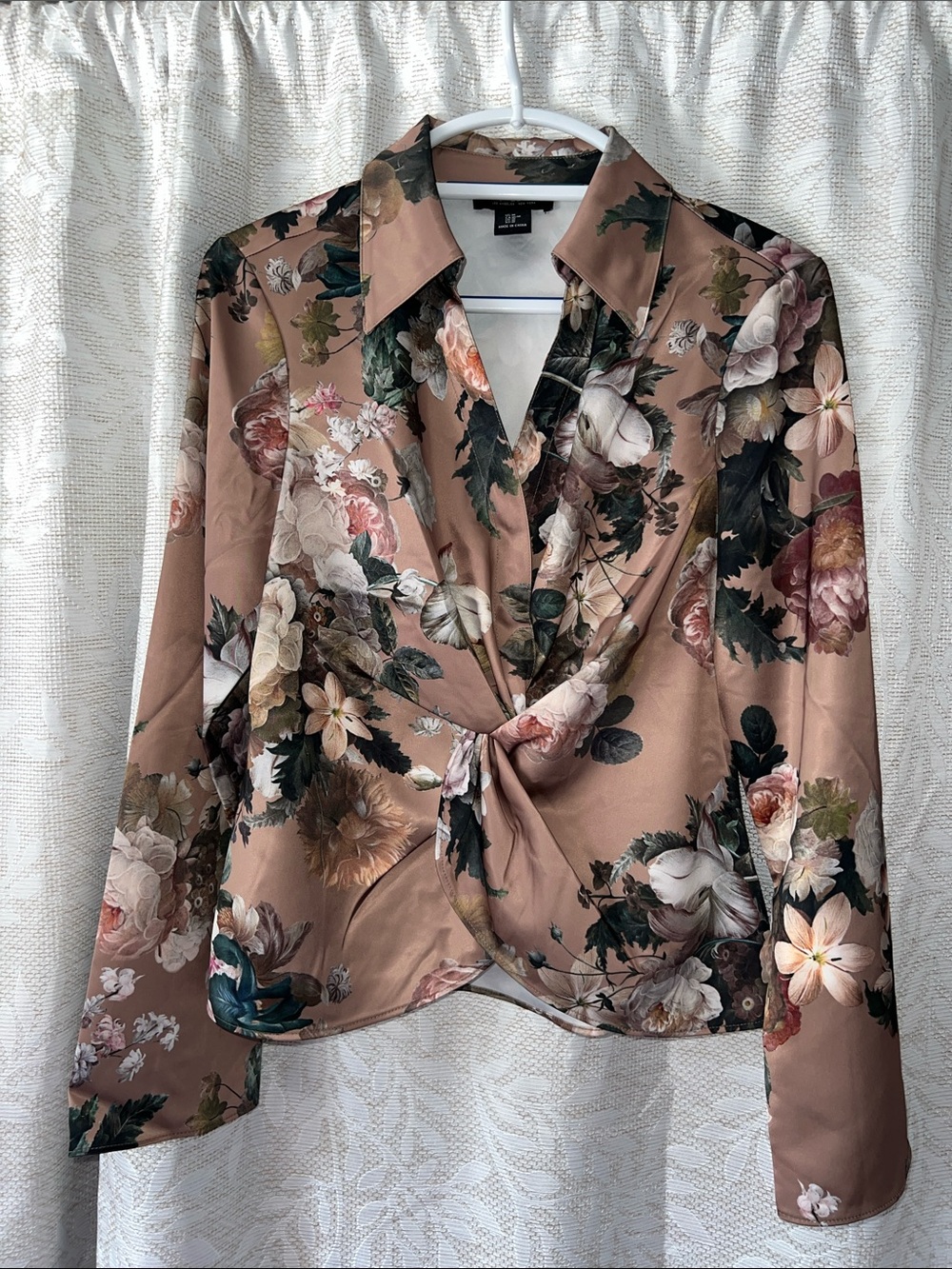 Rachel Zoe Rose Taupe Floral Twist-Front Shirt